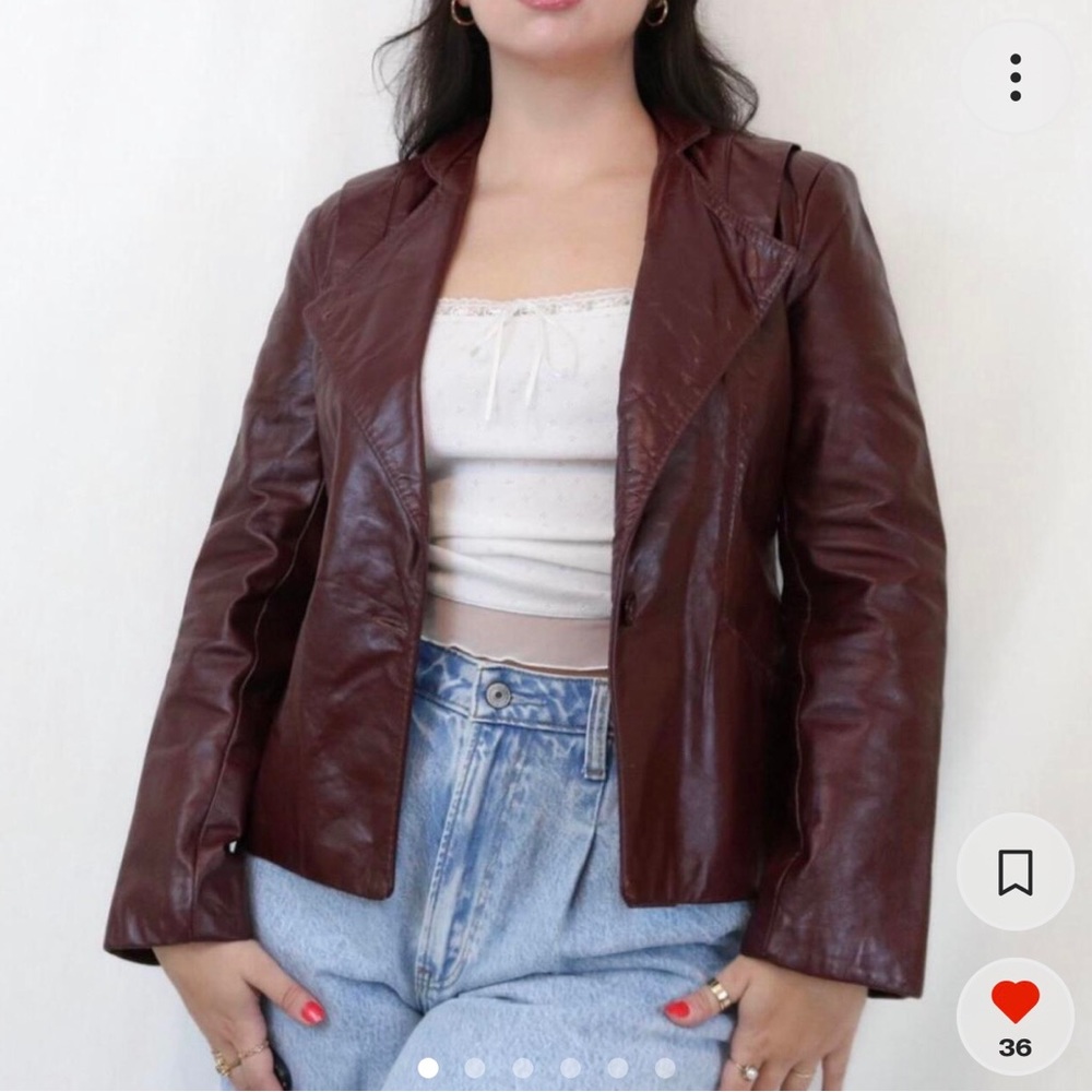 Genuine leather burgundy red blazer